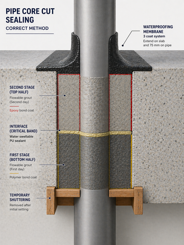 Core Cut Sealing : Golden Rules & Essential Guidance for Bathroom Waterproofing