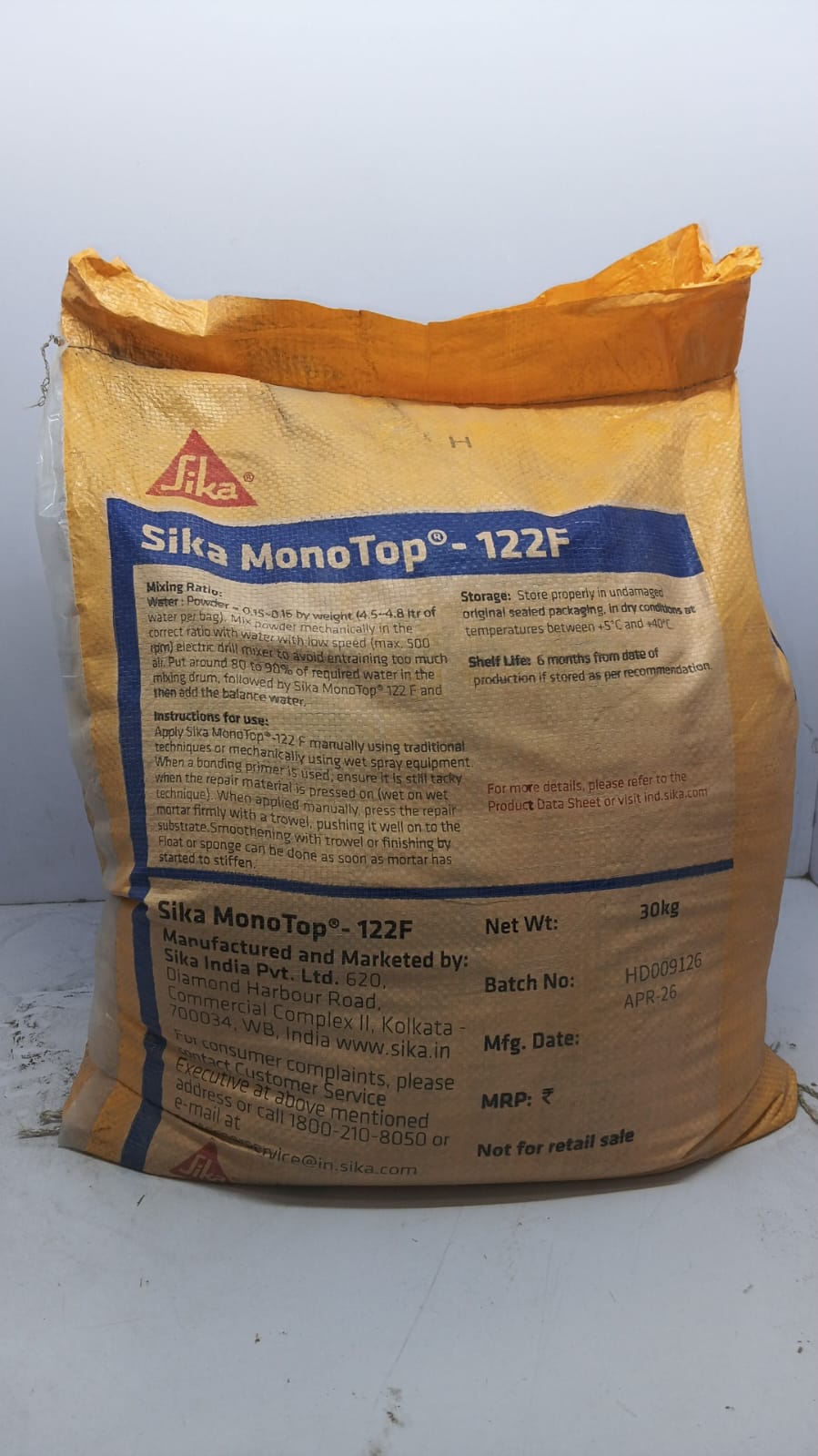 Sika Monotop F-122 - 30 KGS DUAL SHRINKAGE COMPENSATED, TROWELABLE FIBRE REINFORCED THIXOTROPIC REPAIR MORTAR.